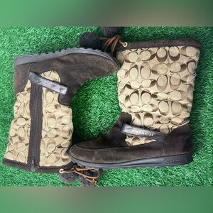 COACH JUNIPER BOOT A7311 BROWN SIGNATURE LOGO SUEDE Women Sz 8.5 Pre-Owned‎